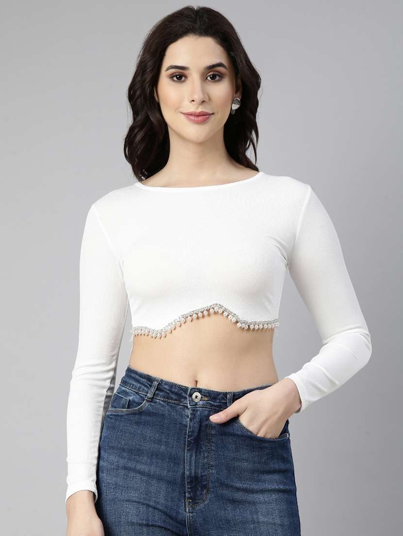 women solid color crop top - 21023669 - Zoom Image - 0
