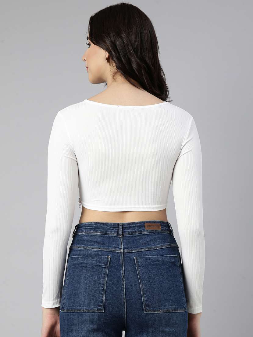 women solid color crop top - 21023669 - Standard Image - 3