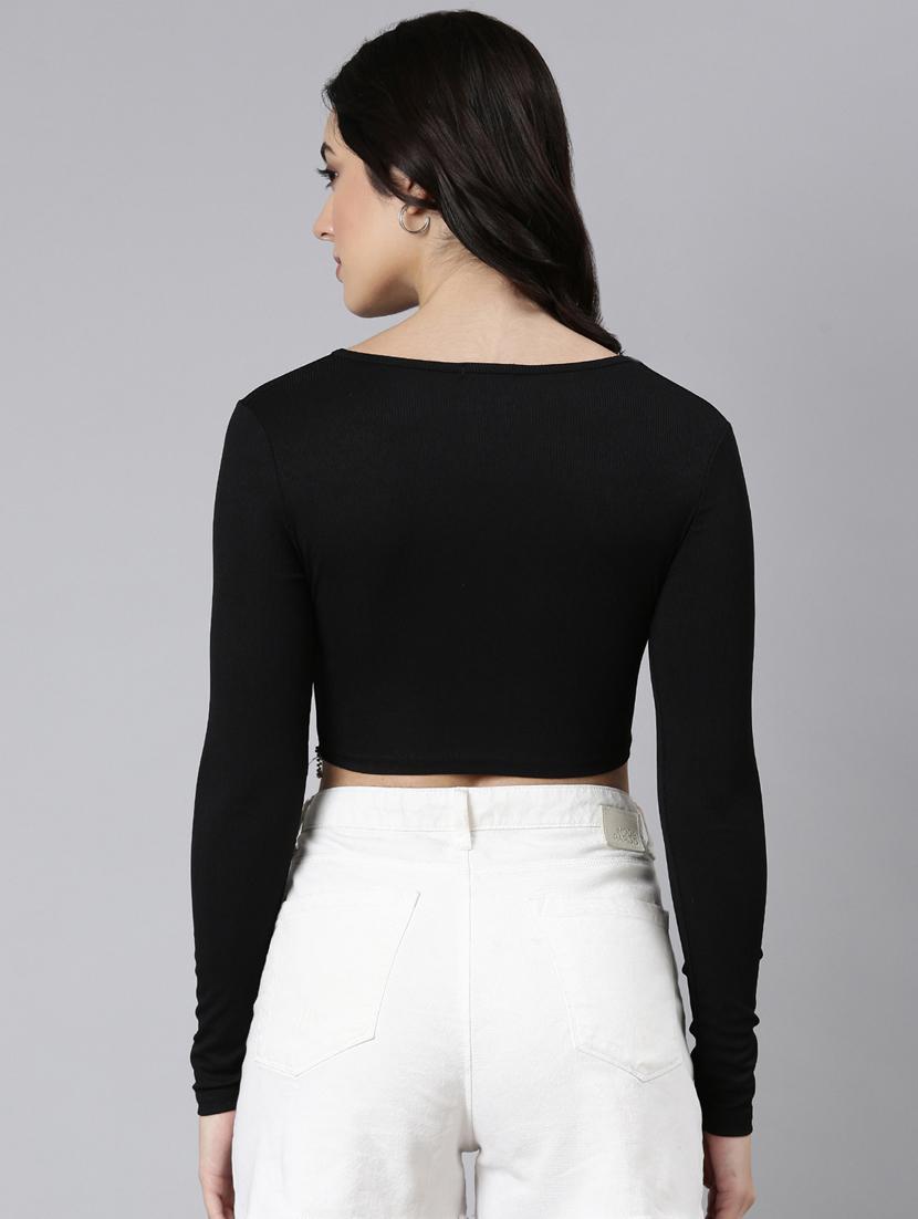 women solid color round neck top - 21023670 - Standard Image - 3