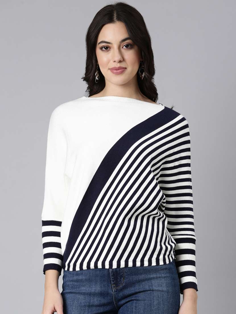 women stripes printed regular top