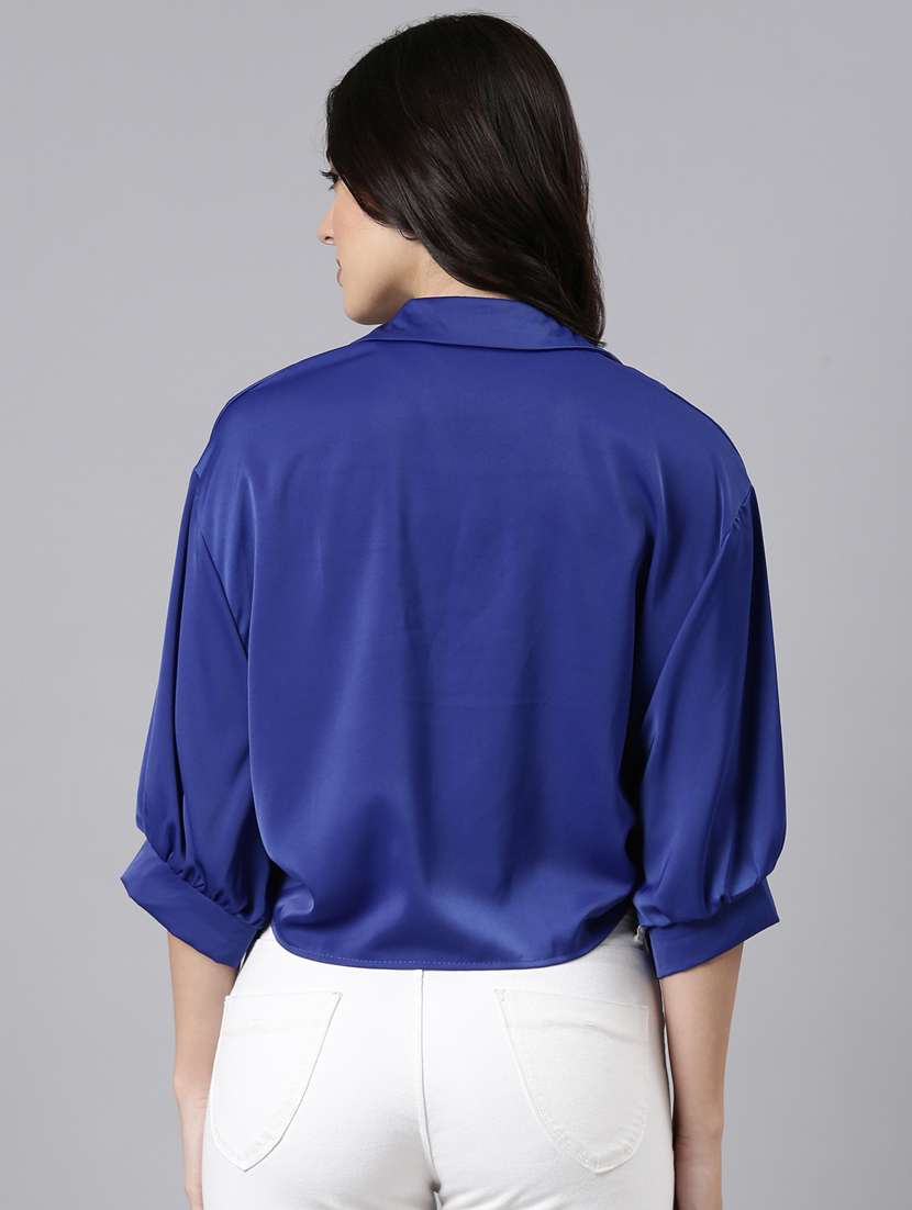 women solid color satin shirt top - 21023690 - Standard Image - 3