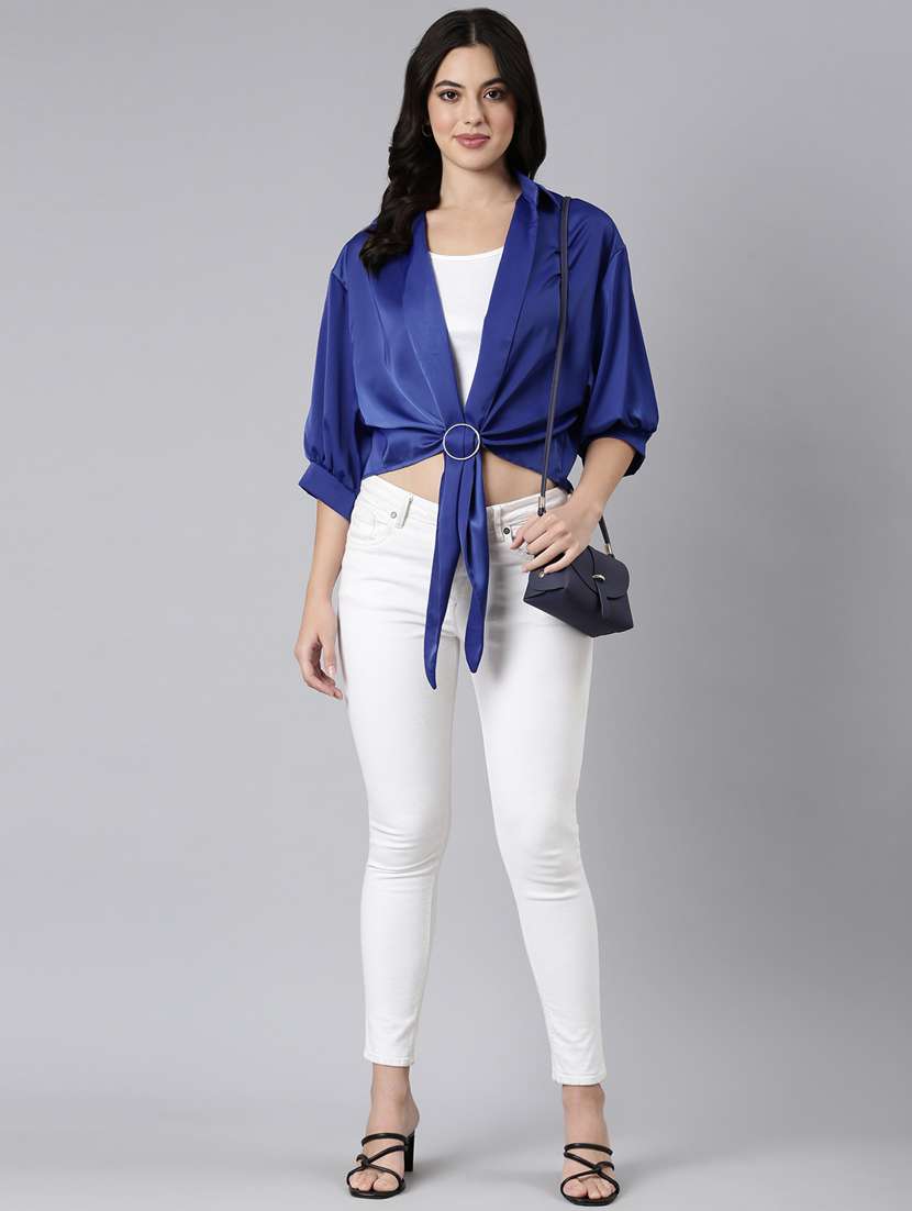 women solid color satin shirt top - 21023690 - Standard Image - 5