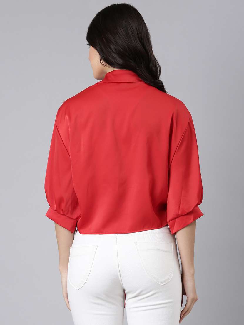 women solid color satin shirt top - 21023691 -  Standard Image - 3