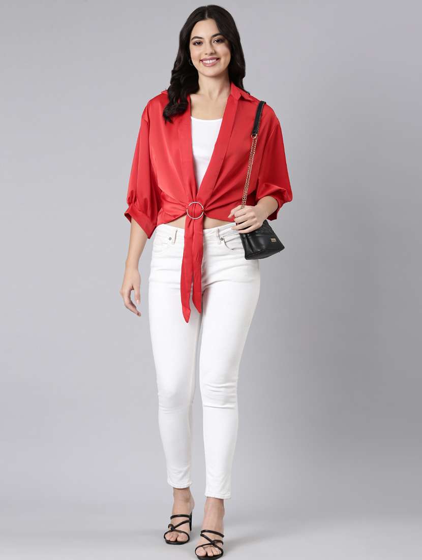 women solid color satin shirt top - 21023691 -  Standard Image - 5