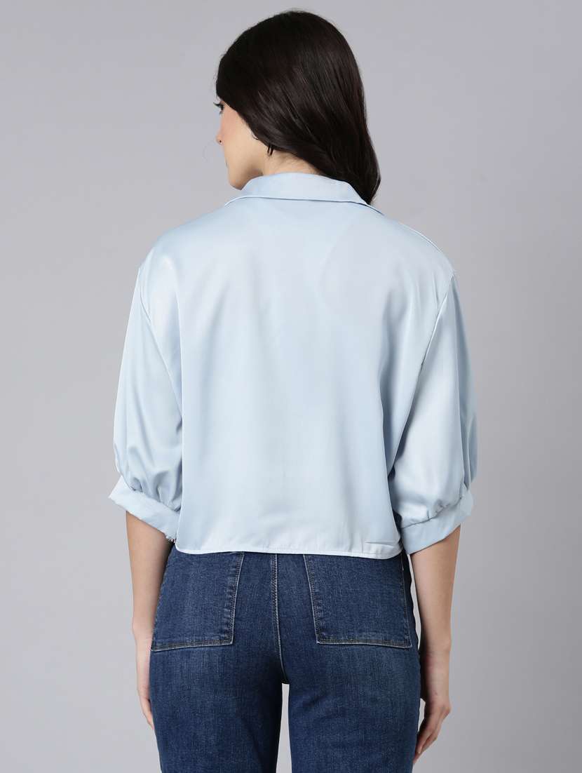women solid color satin shirt top - 21023693 -  Standard Image - 3