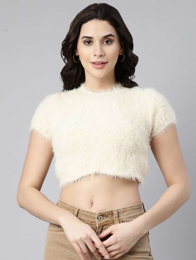 women solid color crop top