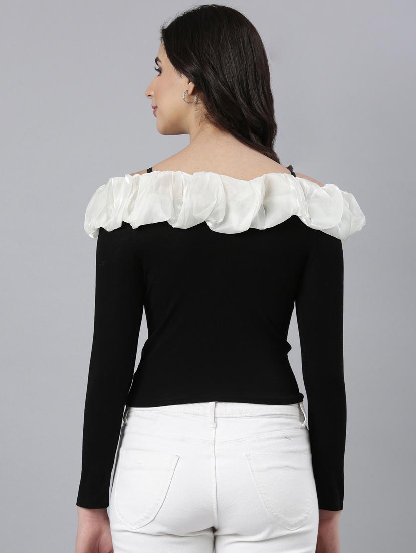 black cotton off shoulder crop top - 21023721 - Standard Image - 3