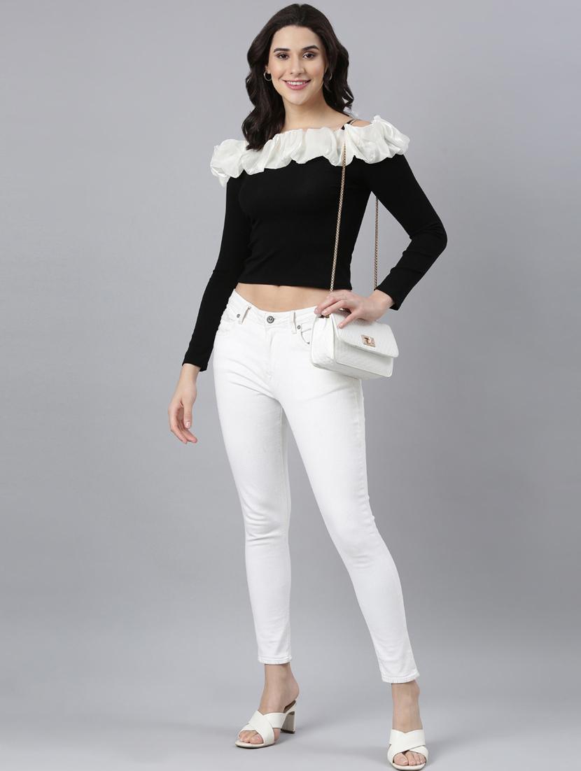 black cotton off shoulder crop top - 21023721 - Standard Image - 5