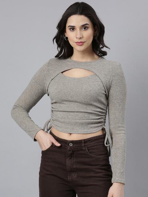 grey solid acrylic crop top - 21023729 - Standard Image - 0