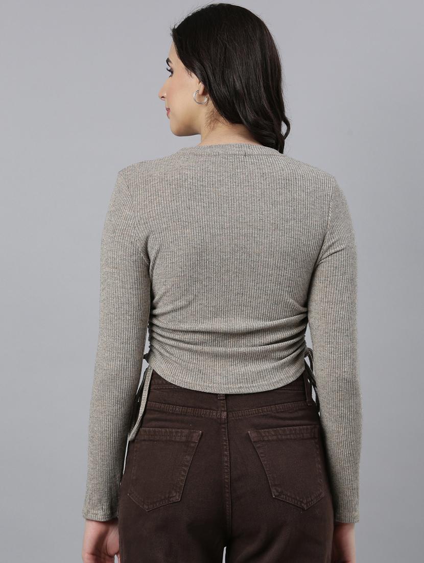 grey solid acrylic crop top - 21023729 - Standard Image - 3
