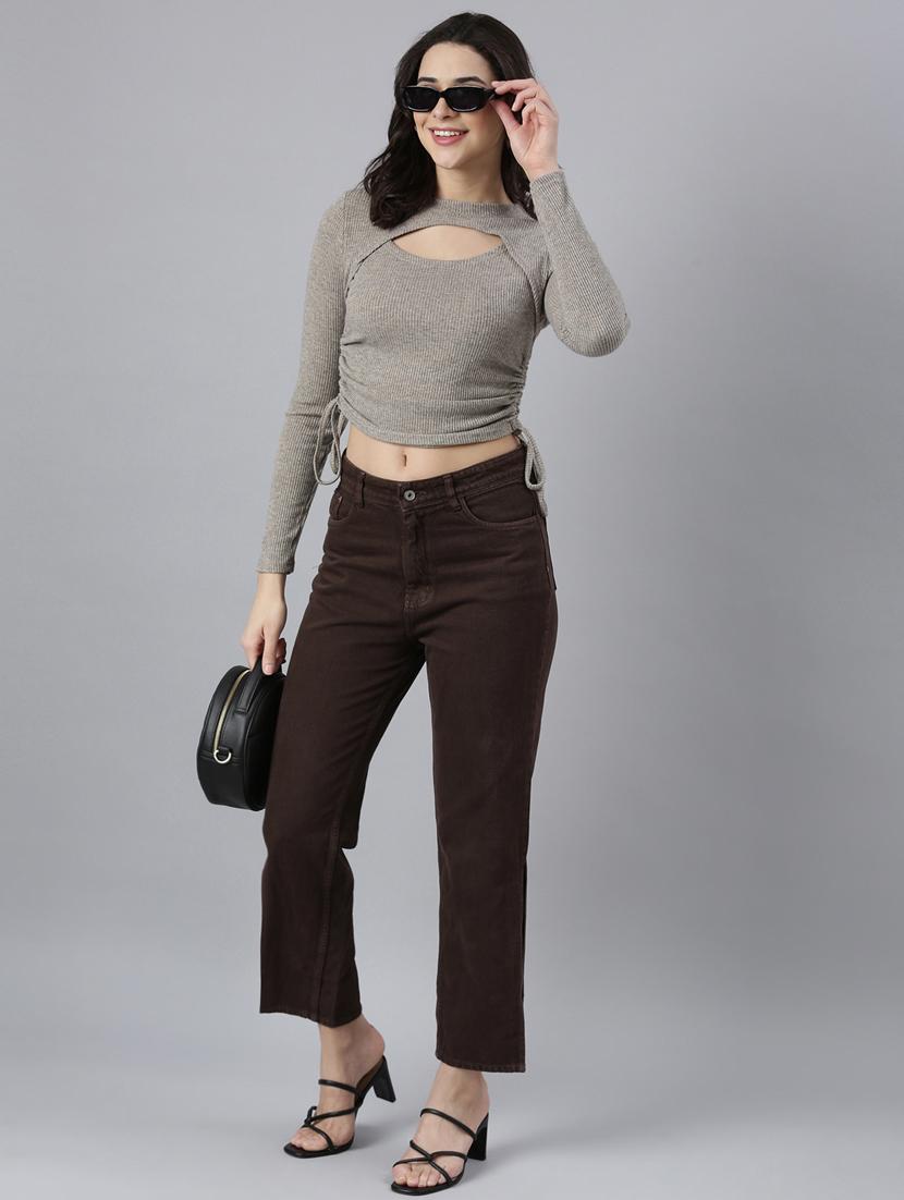 grey solid acrylic crop top - 21023729 - Standard Image - 5