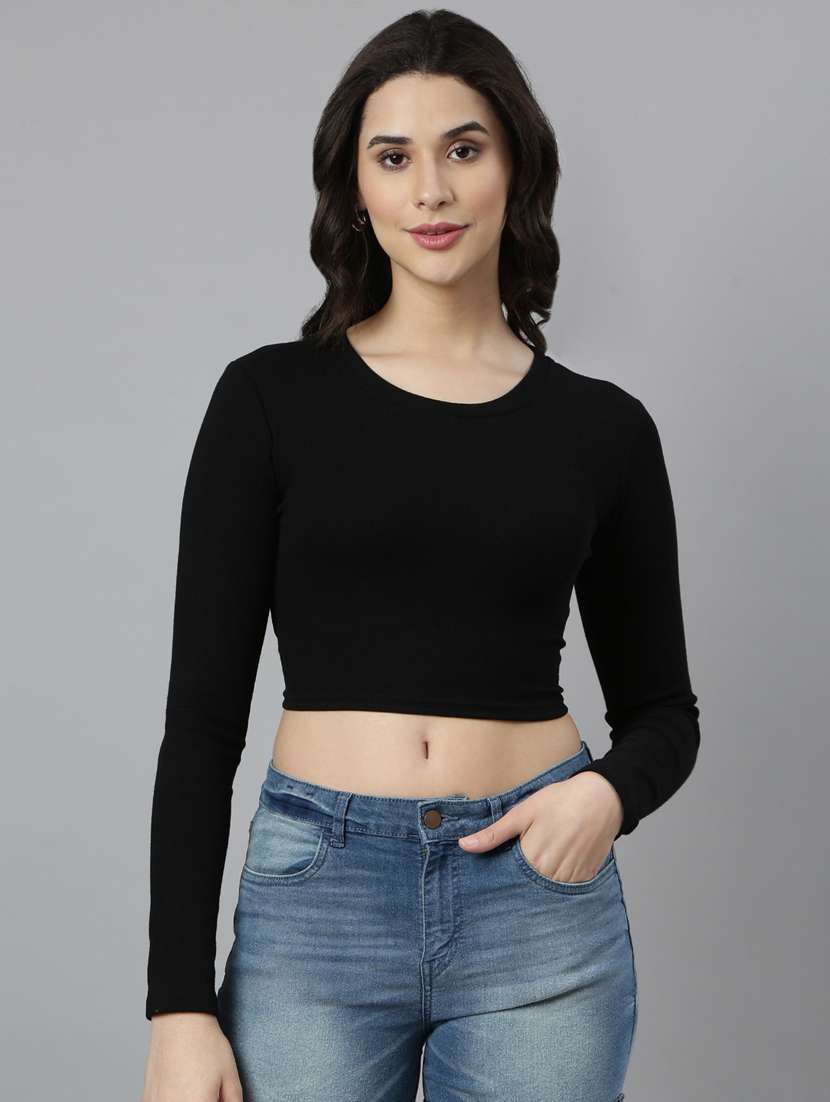 women solid color crop top