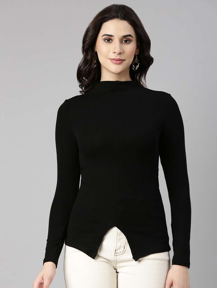 black cotton blend solid top