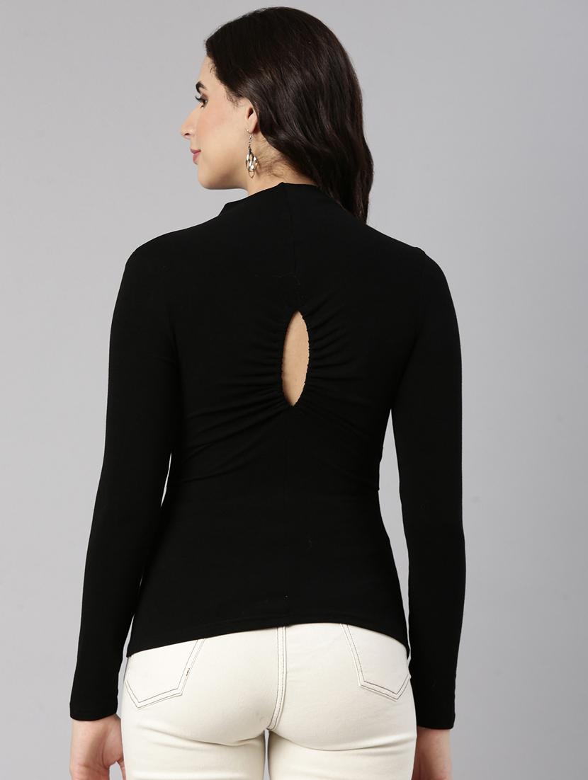 black cotton blend solid top - 21023734 - Standard Image - 3