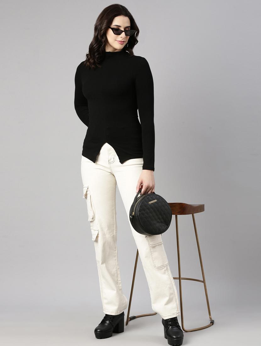 black cotton blend solid top - 21023734 - Standard Image - 5