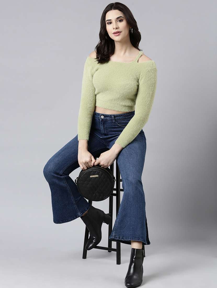 green full sleeve crop top - 21023740 -  Standard Image - 5
