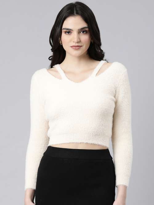 women solids long sleeves crop top - 21023741 -  Standard Image - 0