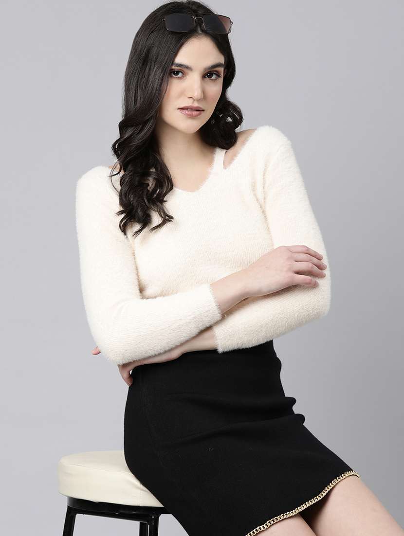 women solids long sleeves crop top - 21023741 - Standard Image - 3