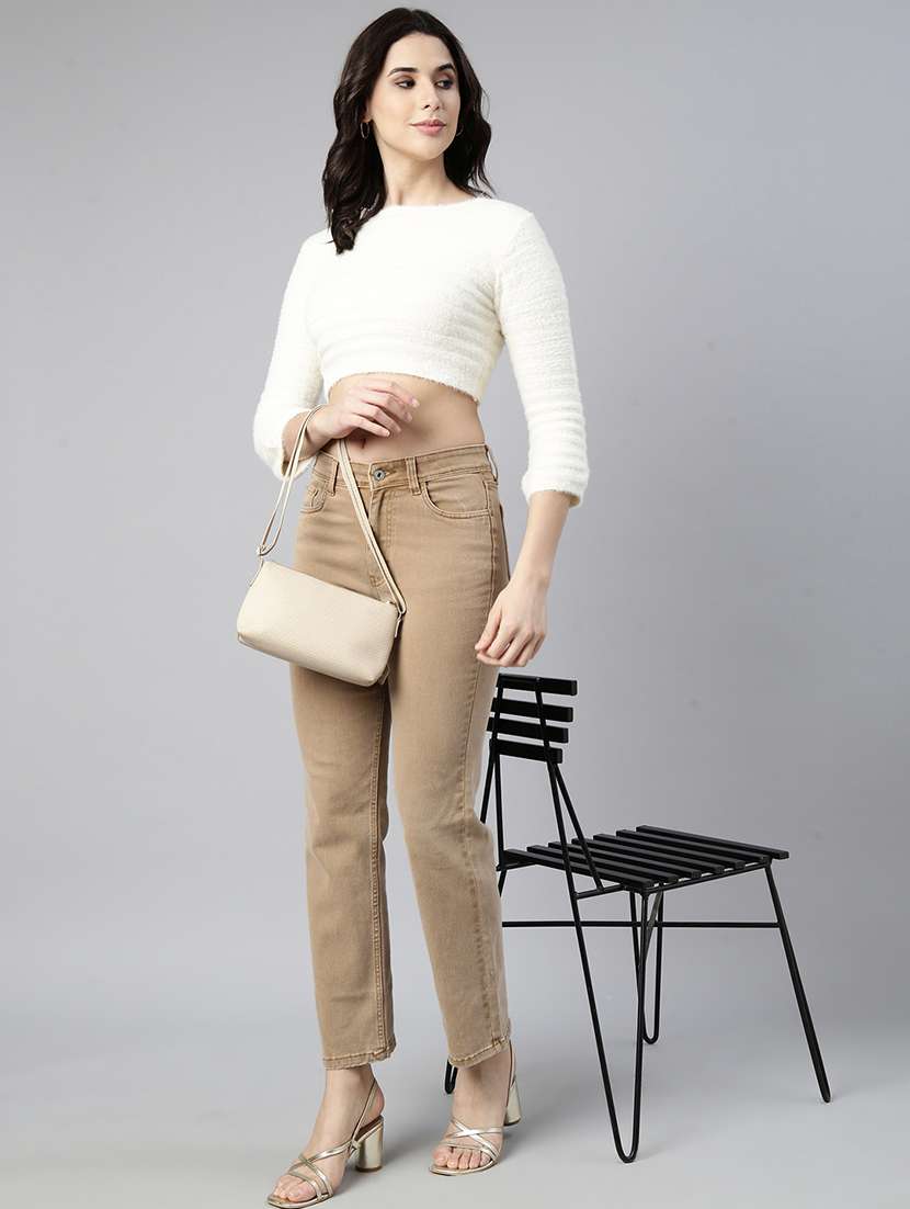 women solids three quarter sleeves crop top - 21023744 -  Standard Image - 5