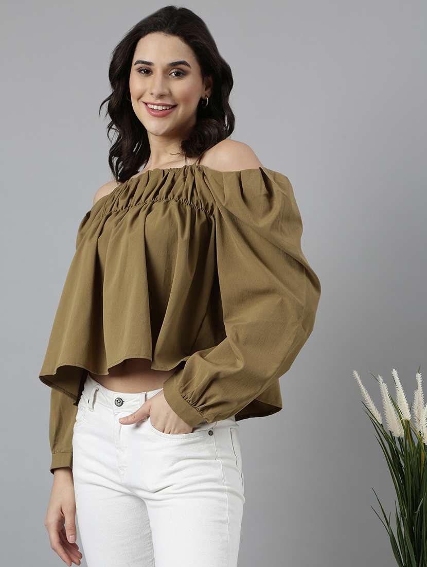 olive off shoulder top - 21023752 -  Standard Image - 3