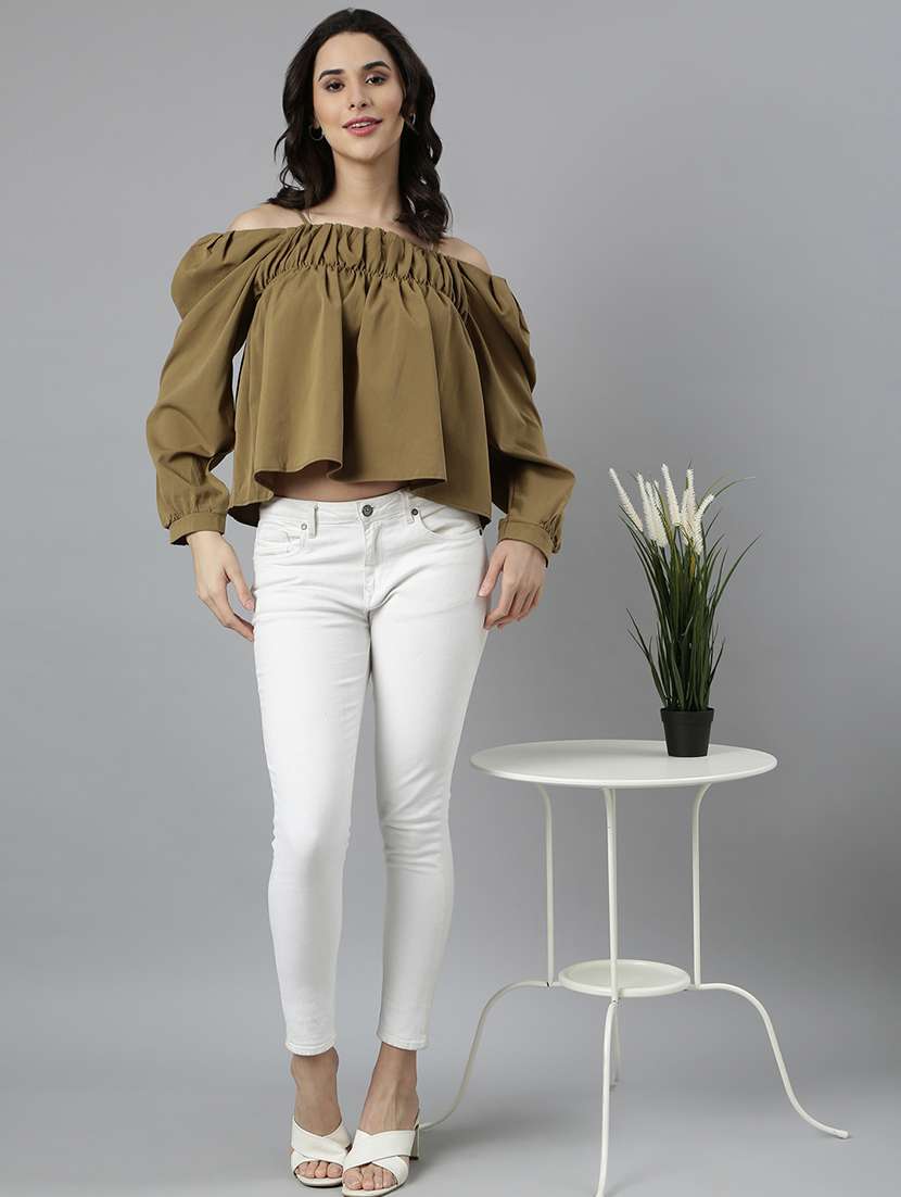 olive off shoulder top - 21023752 -  Standard Image - 5