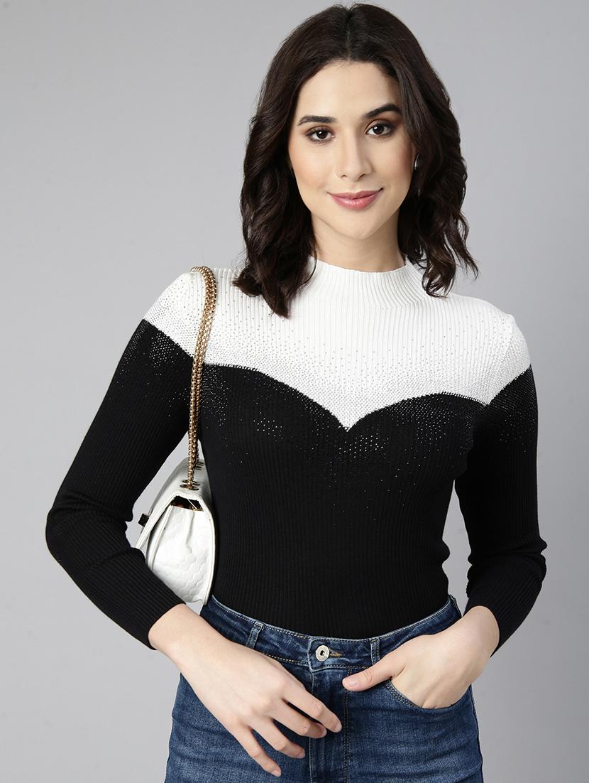 black acrylic high neck top - 21023757 - Standard Image - 3