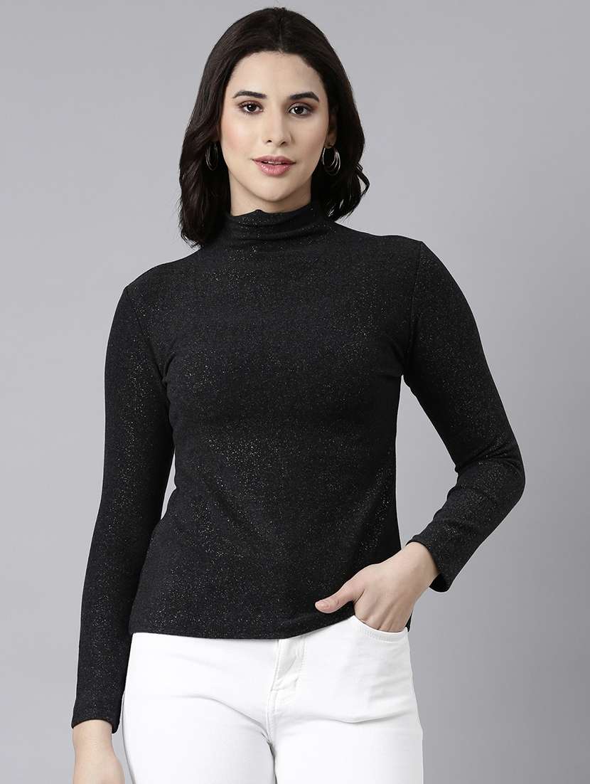 black acrylic high neck top
