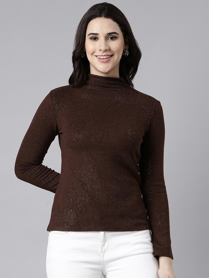 women brown solids long sleeves top - 21023760 - Zoom Image - 0