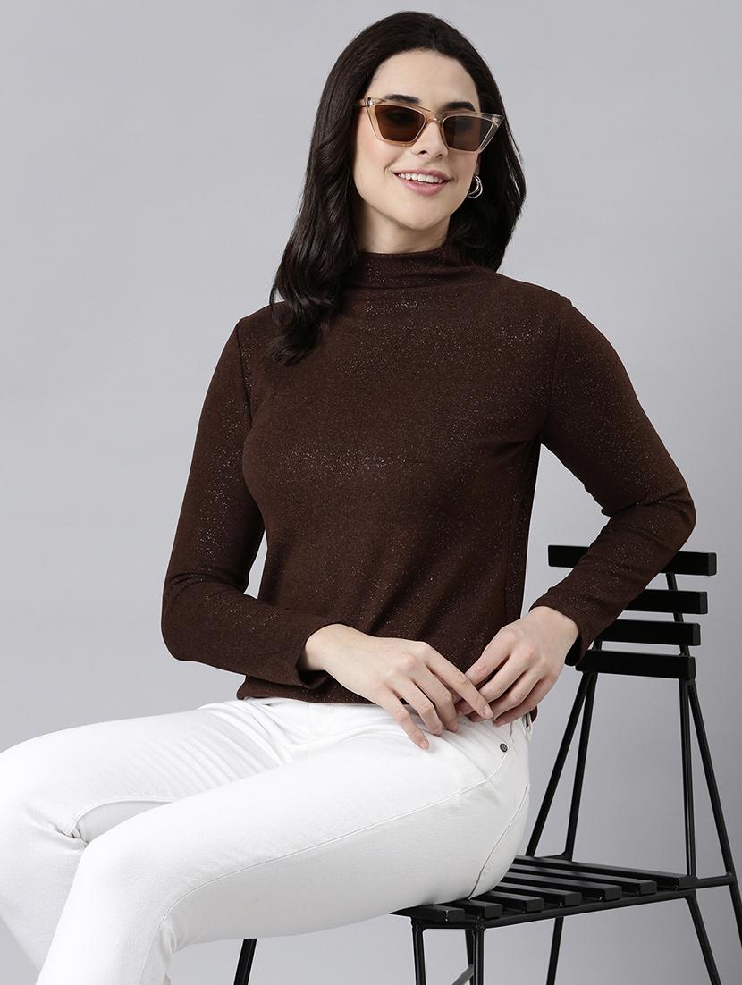 women brown solids long sleeves top - 21023760 - Standard Image - 3