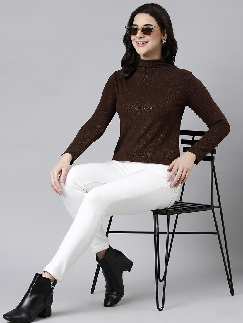 women brown solids long sleeves top - 21023760 - Standard Image - 5