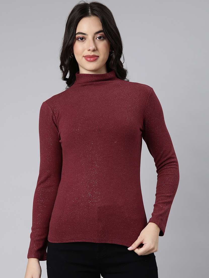 women maroon solids long sleeves top