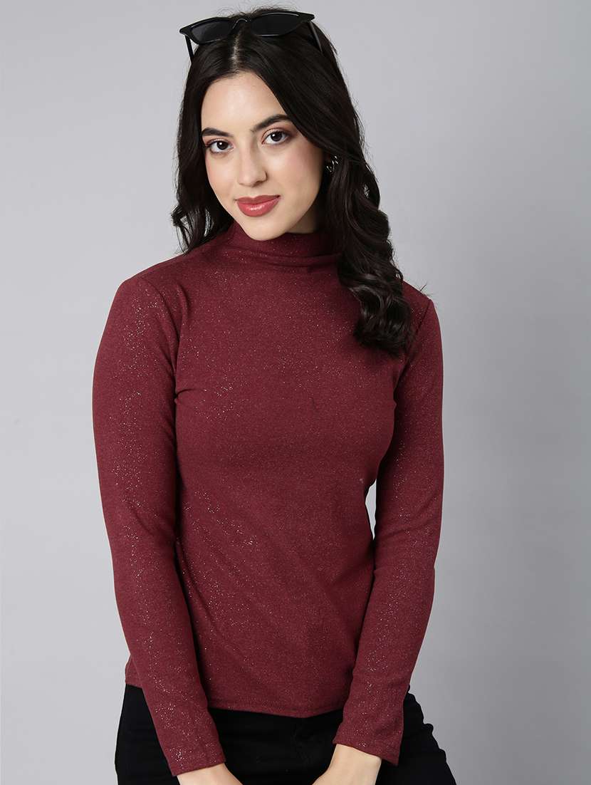 women maroon solids long sleeves top - 21023761 -  Standard Image - 3