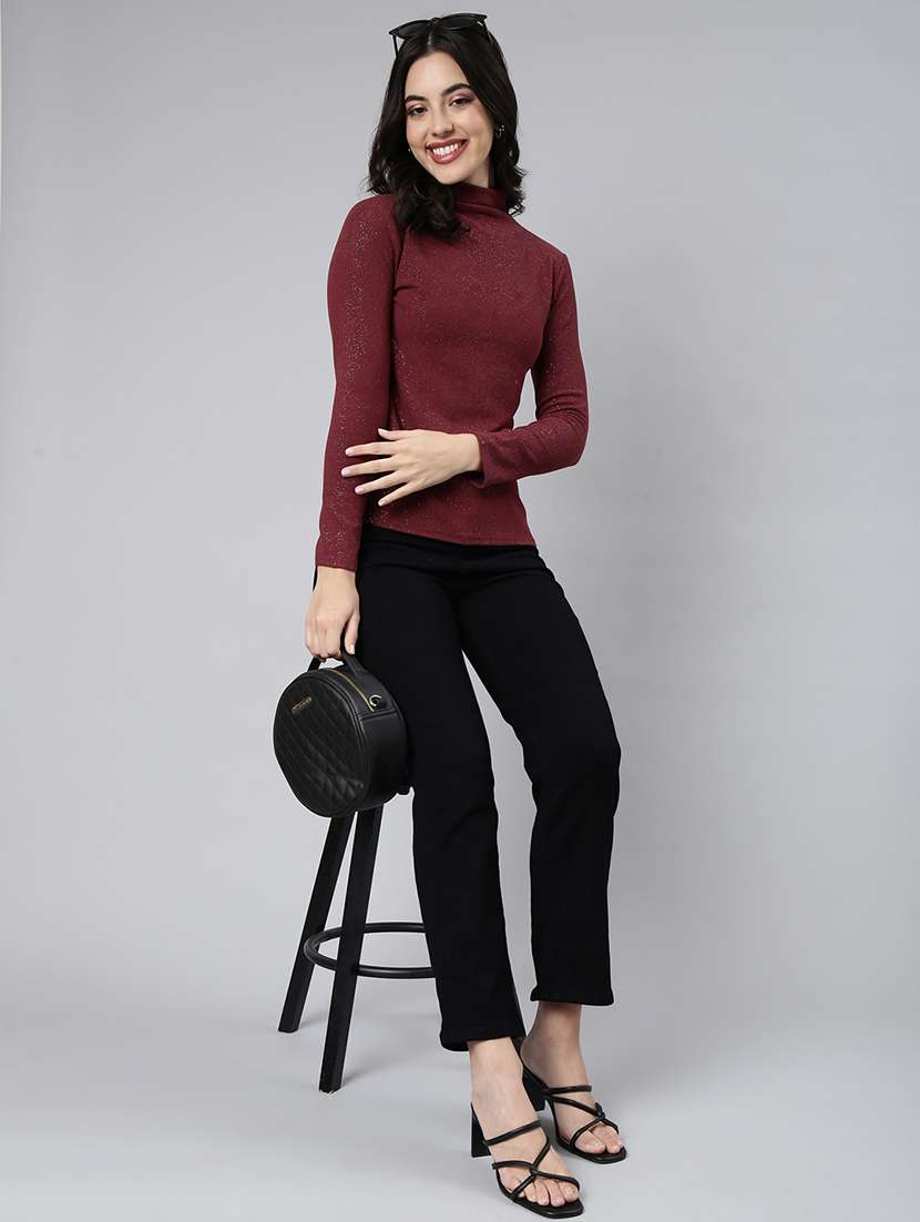 women maroon solids long sleeves top - 21023761 -  Standard Image - 5