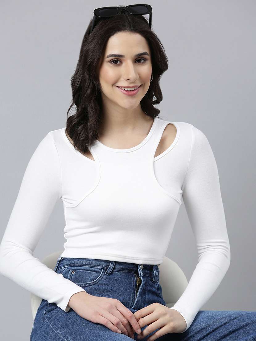 off white cotton blend crop top - 21023763 - Standard Image - 3