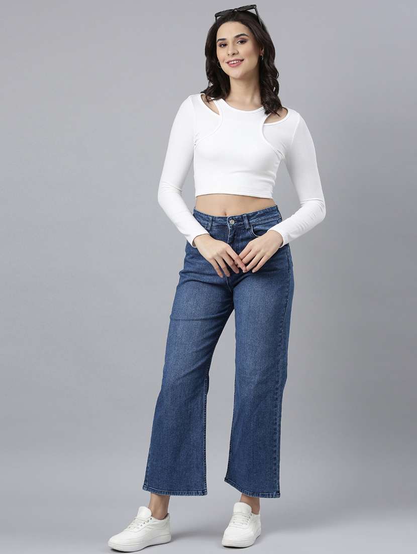 off white cotton blend crop top - 21023763 - Standard Image - 5