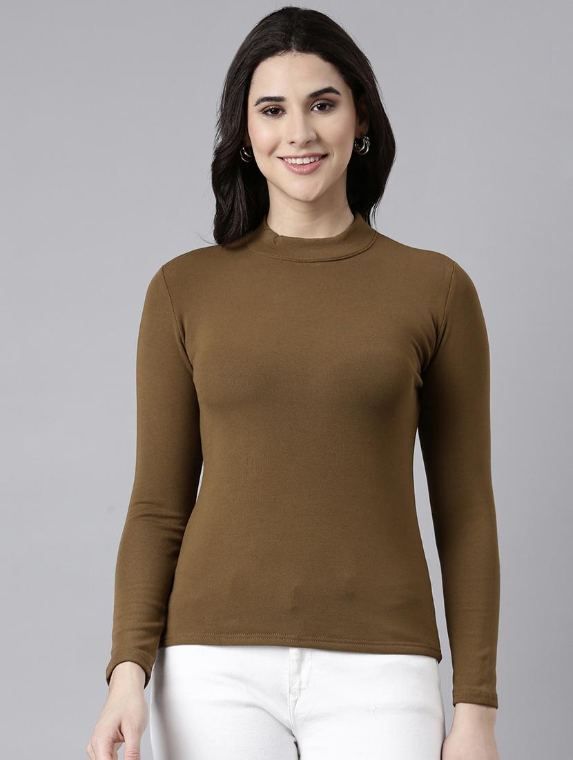 olive cotton blend regular top - 21023768 - Zoom Image - 0