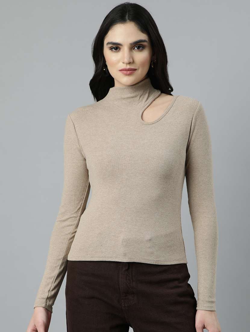 women beige solids long sleeves top - 21023798 - Zoom Image - 0
