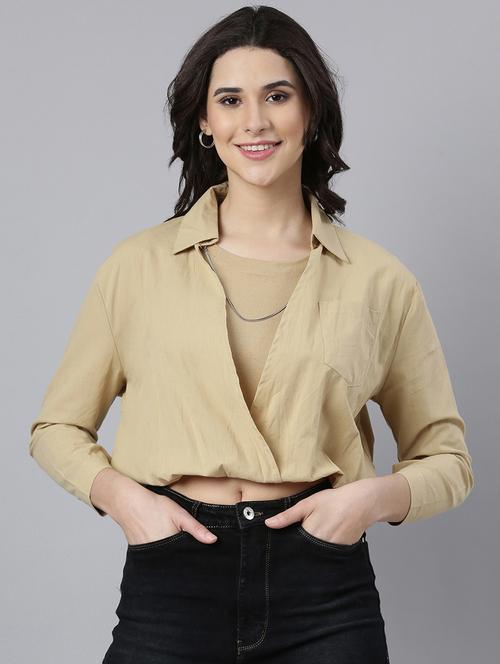 women solids collared crop top - 21023808 -  Standard Image - 0