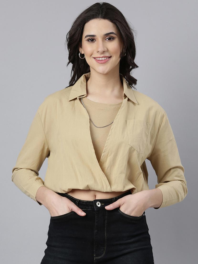 women solids collared crop top - 21023808 -  Zoom Image - 0