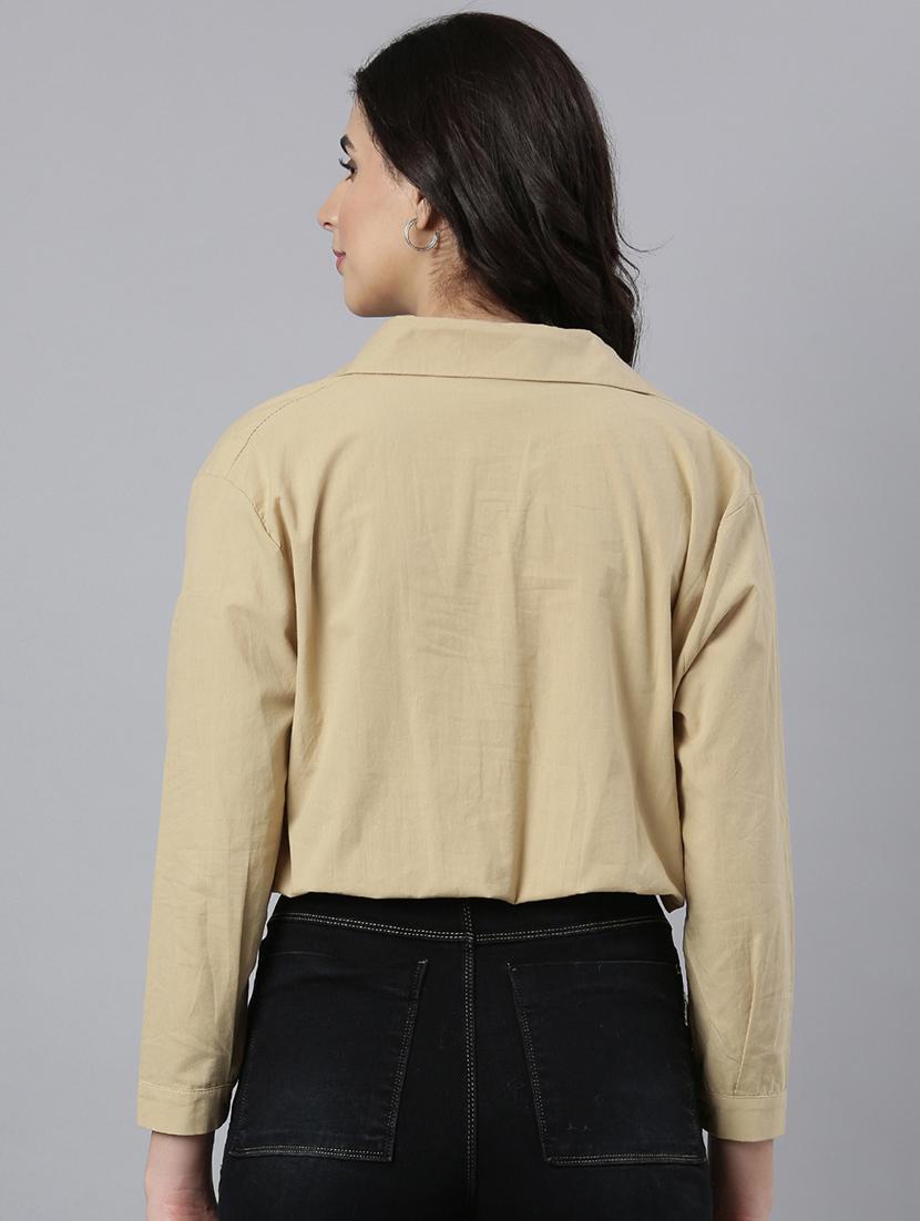 women solids collared crop top - 21023808 - Standard Image - 3