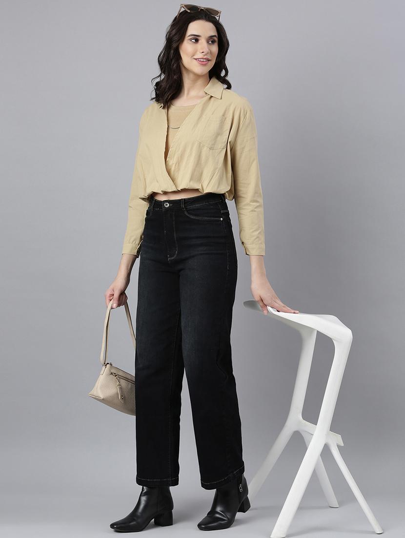 women solids collared crop top - 21023808 - Standard Image - 5