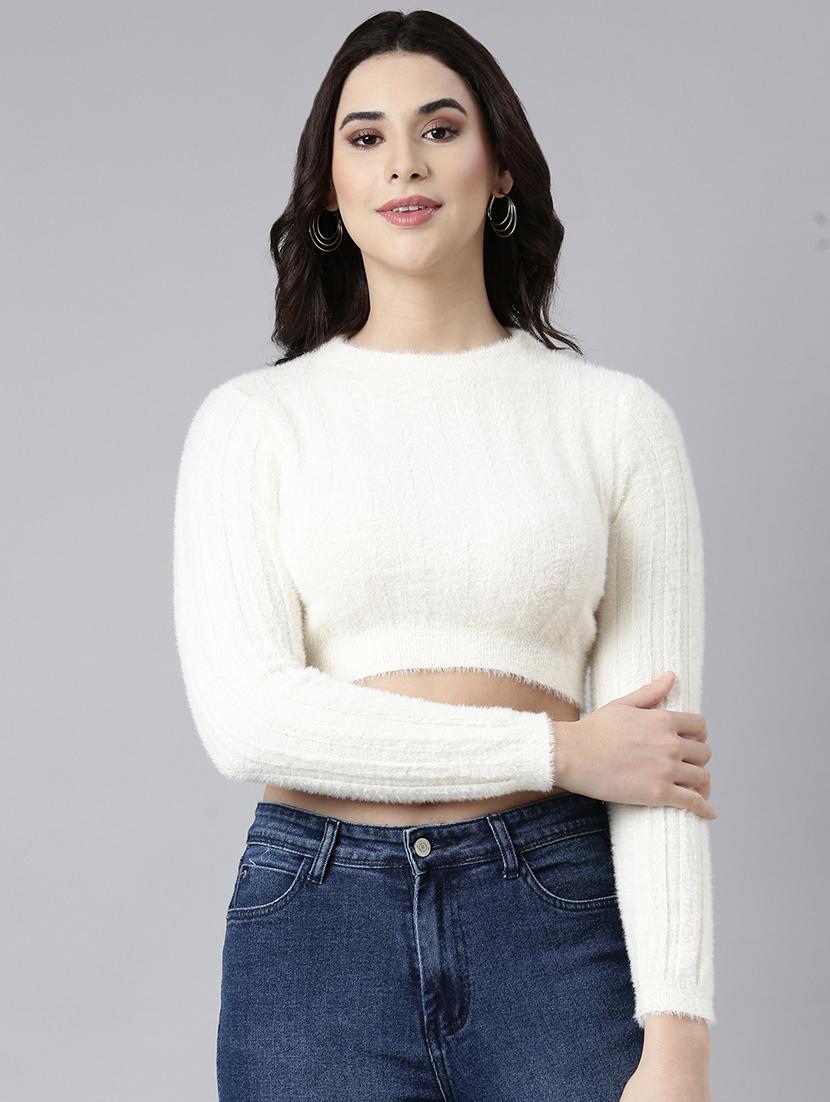 cream acrylic crop top - 21023818 -  Zoom Image - 0