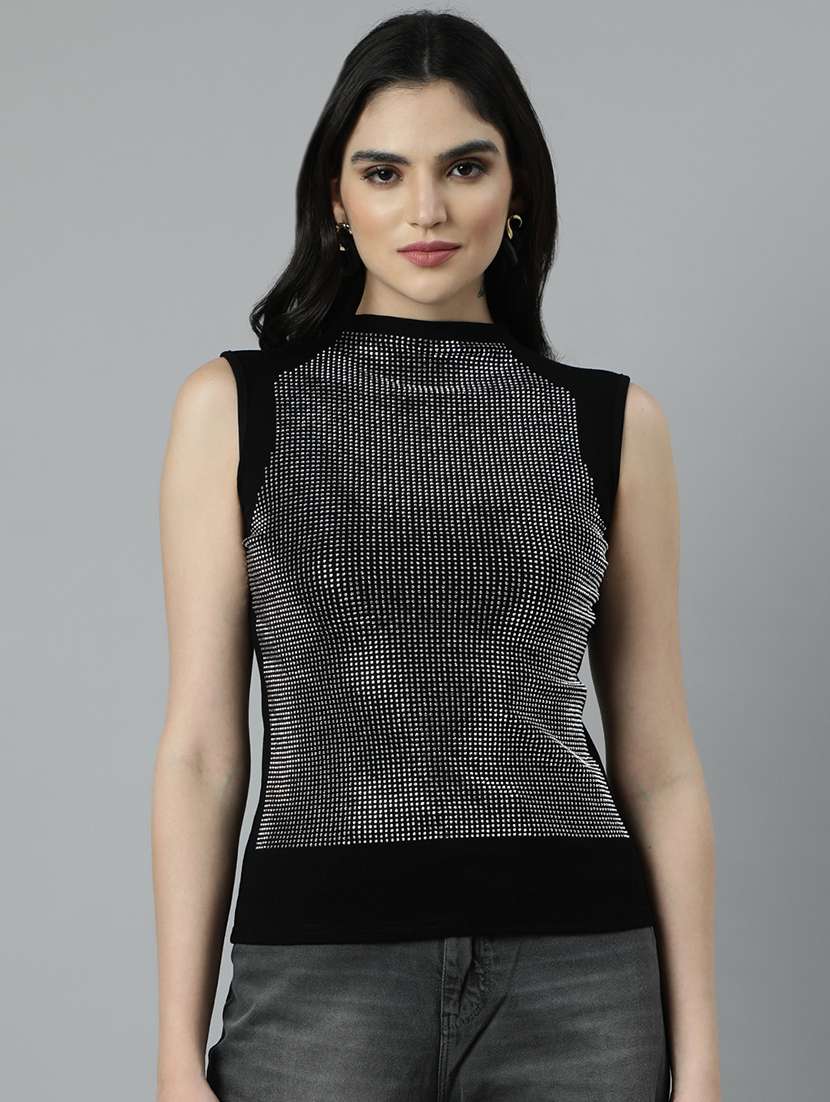 black cotton blend regular top