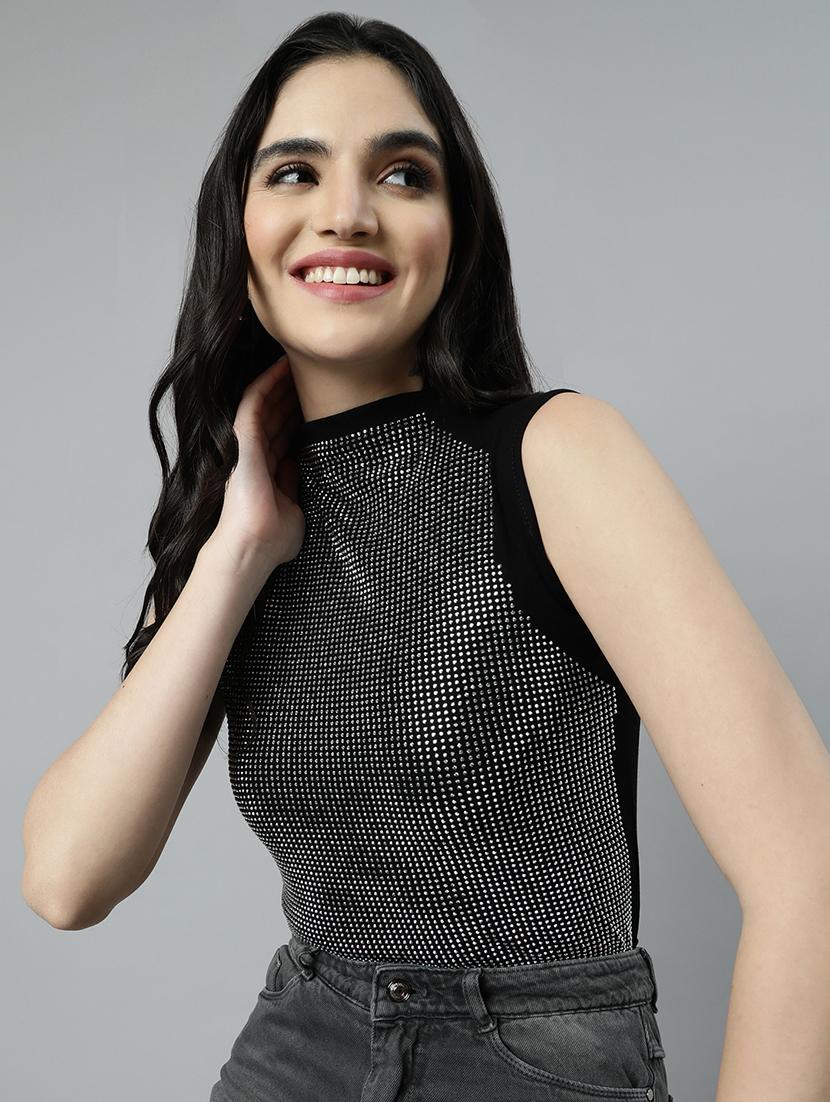 black cotton blend regular top - 21023829 - Standard Image - 3