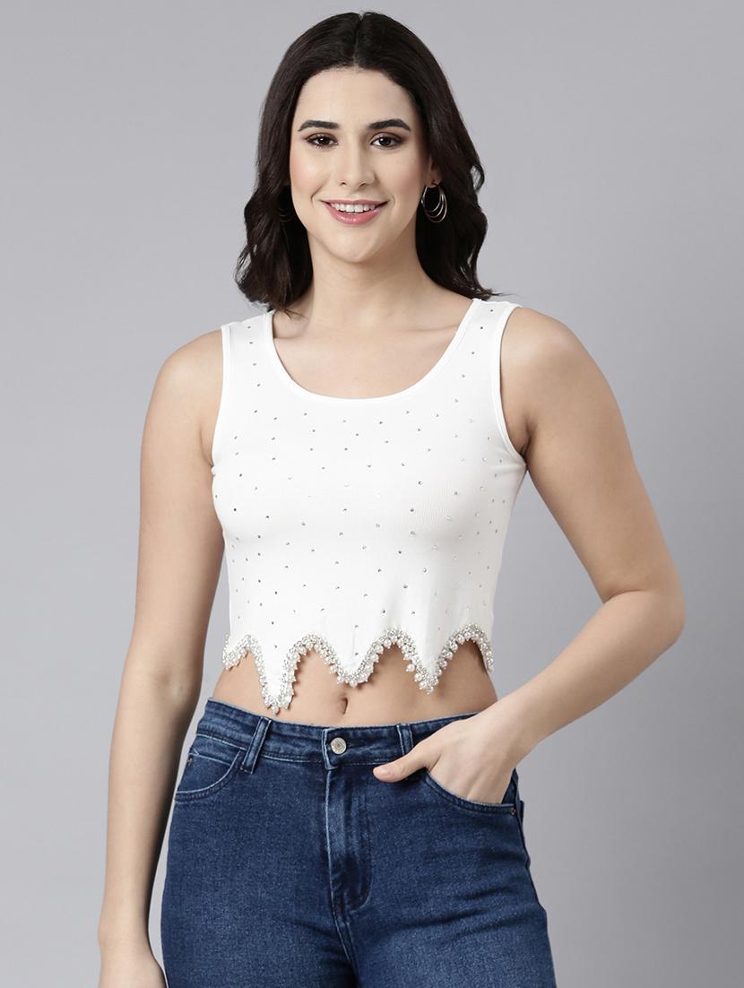 women white embellished crop top - 21023833 - Zoom Image - 0
