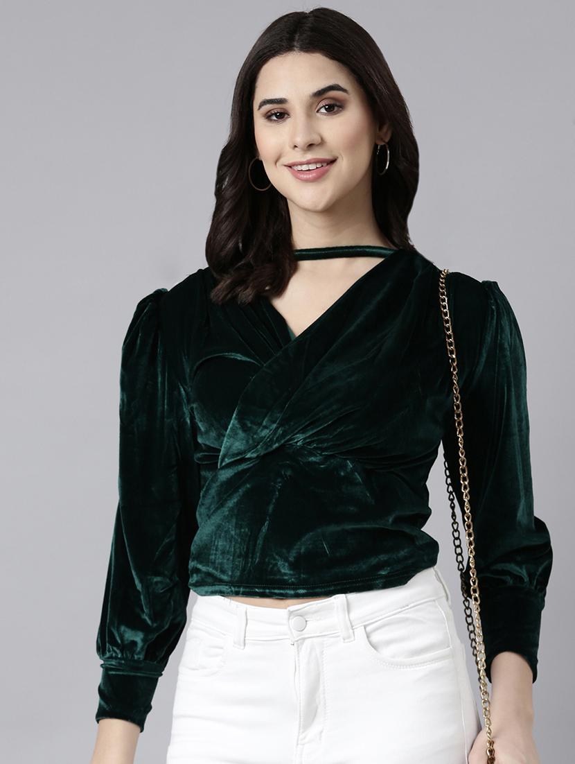 women green solids long sleeves top - 21023846 - Standard Image - 3