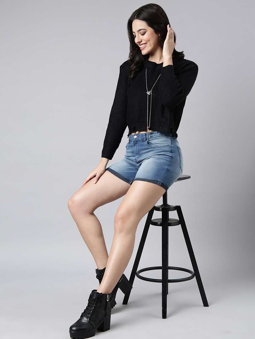 women black solids long sleeves crop top - 21023864 -  Standard Image - 5