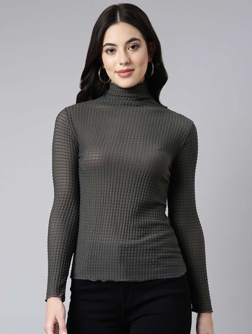 women grey solids long sleeves top