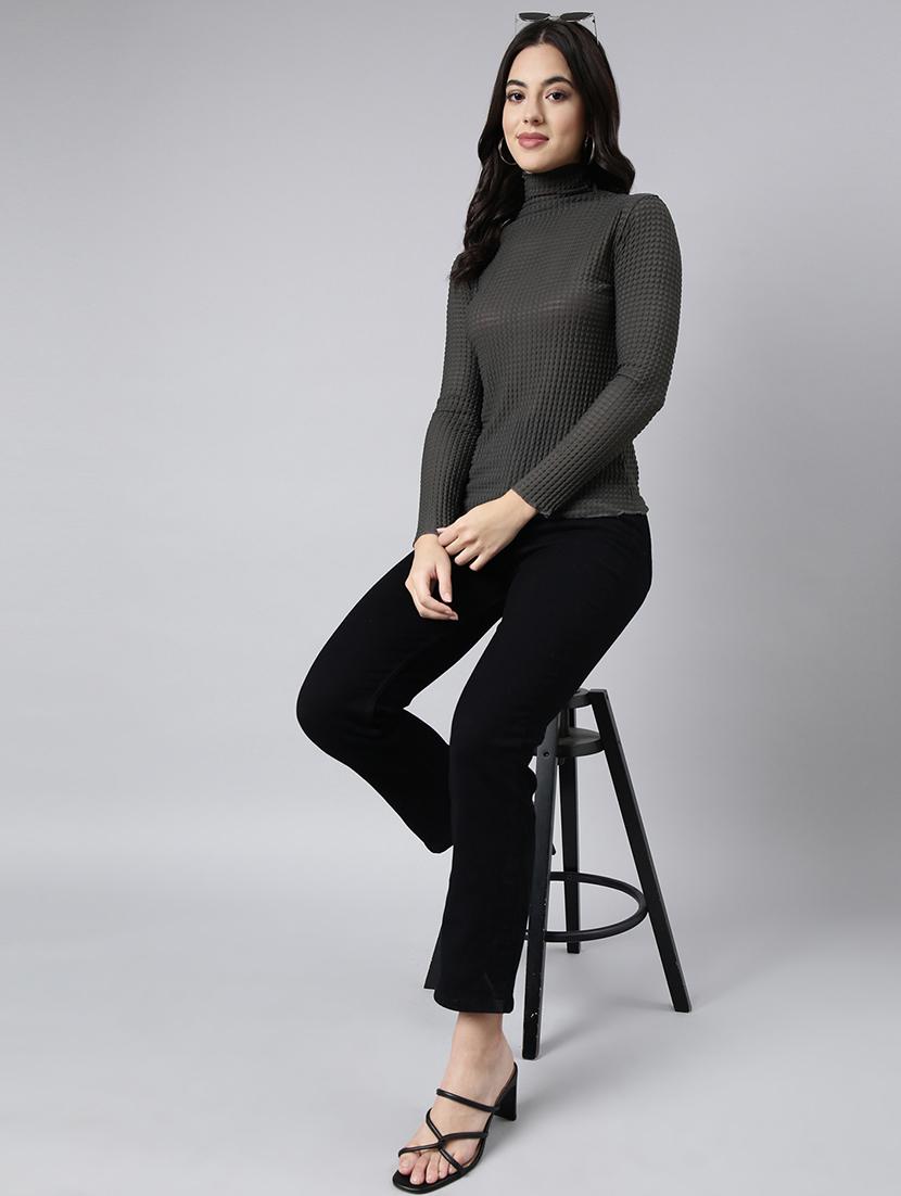 women grey solids long sleeves top - 21023869 - Standard Image - 5