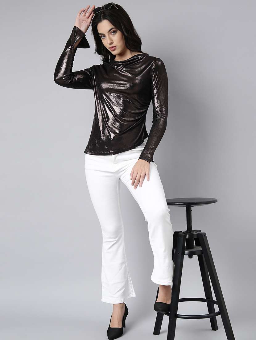 women solid cowl neck long sleeves top - 21023883 -  Standard Image - 5